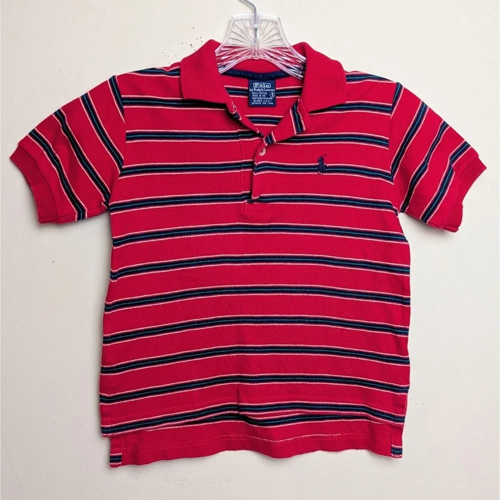 VTG Polo Ralph Lauren 80s USA Striped‎ Cotton Polo Shirt Boys Size 5